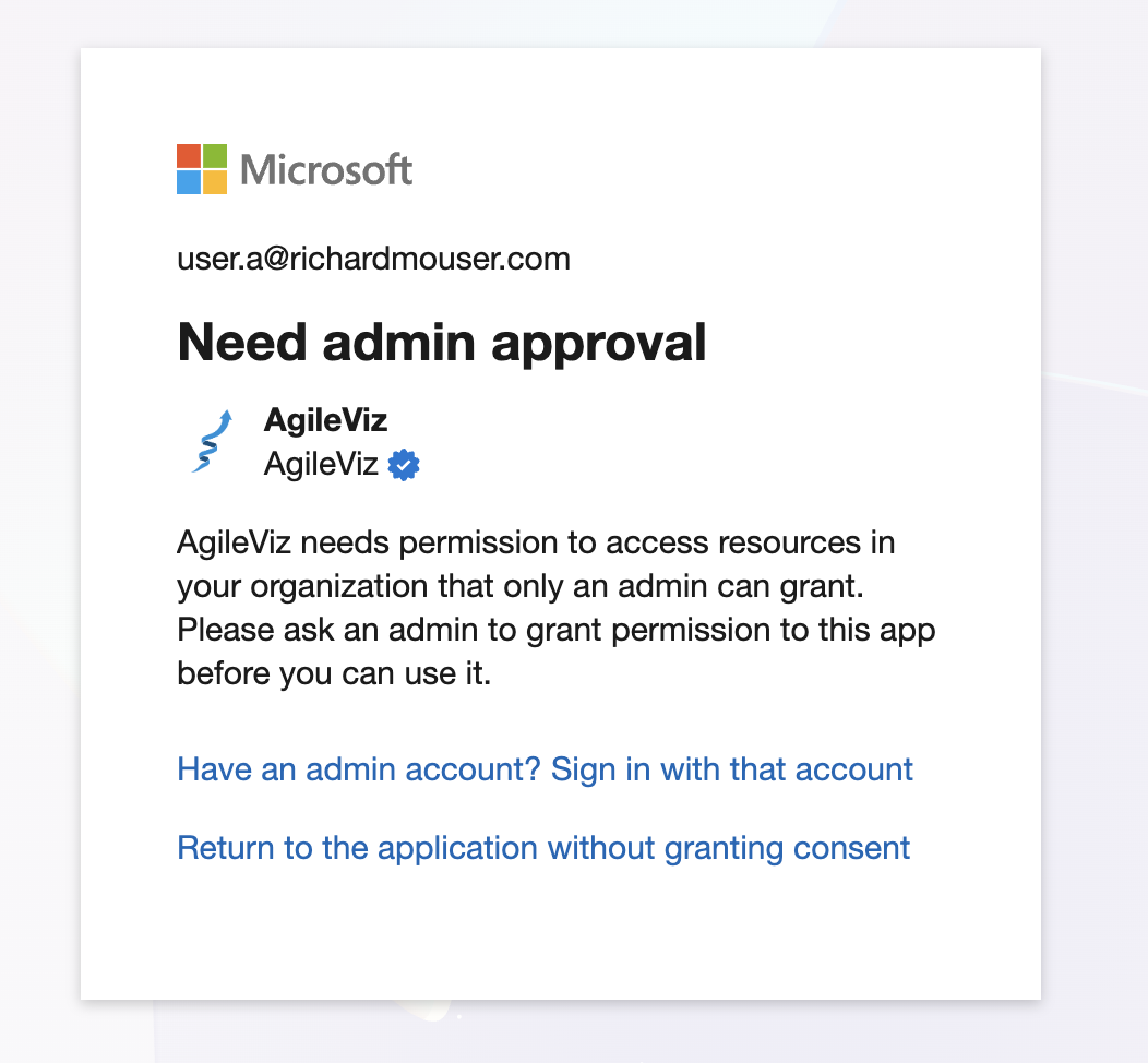 Microsoft Need admin approval page with no request button