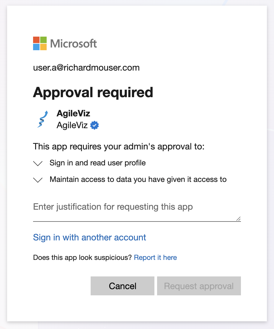 Microsoft Approval required dialog at login requesting user profile access